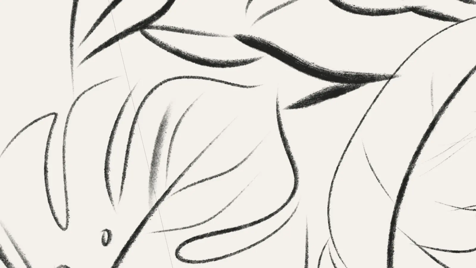 A loose black pencil sketch of leaf shapes, the first pass of a pattern before any detail is drawn.
